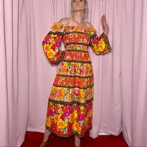 Vintage 60s Floral Maxi Dress